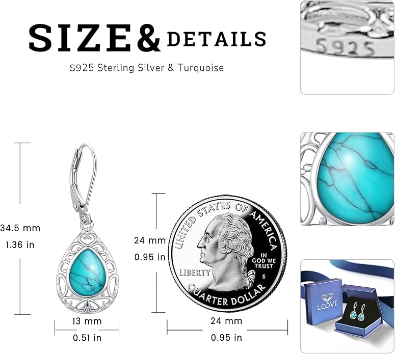 Sterling Silver Tree of Life/Flower/Bee/Animals/Cat/Hummingbird Dangle Earrings Moonstone Turquoise Drop Leverback Earrings Jewelry Gifts