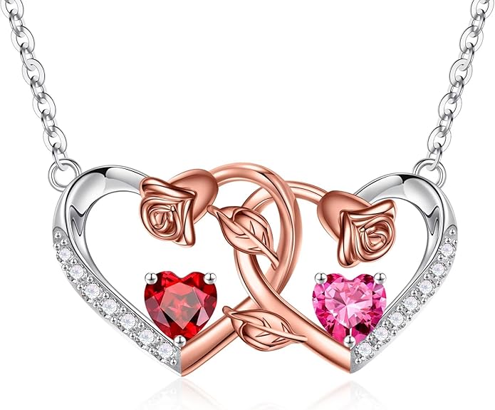 Iefil Chrismas Gifts for Wife - 925 Sterling Silver Rose Birthstone Necklace, Stocking Stuffers for Women Wife Girlfriend Mom