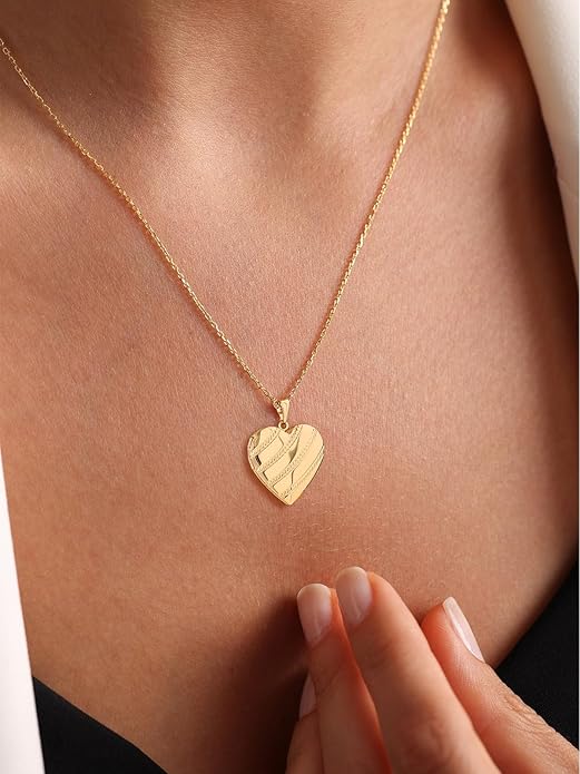 U7 Women Locket Necklace Platinum 14K Gold Photo Lockets that Hold Picture,Chain 20 Inch Personalized Gift Custom Love Heart Image Necklaces