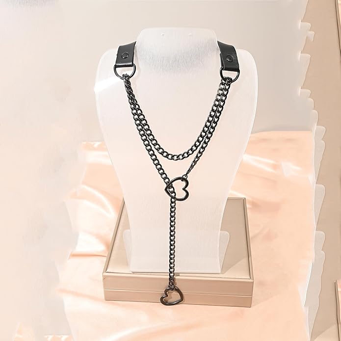 Leather Choker Slip Chain Necklace Stainless Steel Cuban Link Long Necklaces Gothic Punk Heart Chain Necklace Handmade Collars for Women