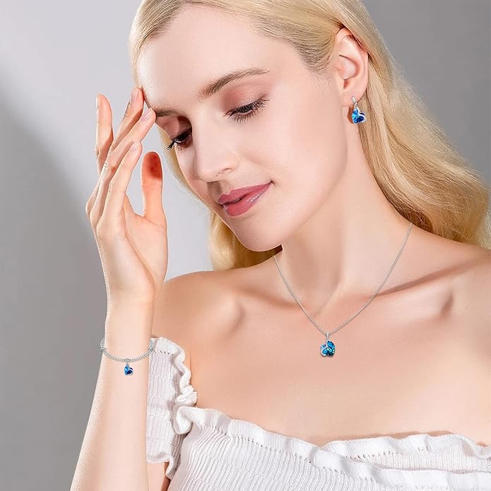 Charming Crystal Jewelry Sets For Women 18K White Gold Plating Bracelet Necklace And Earrings Sets For Wife Girlfriend Or Mothers Idea Gift For Mother's day