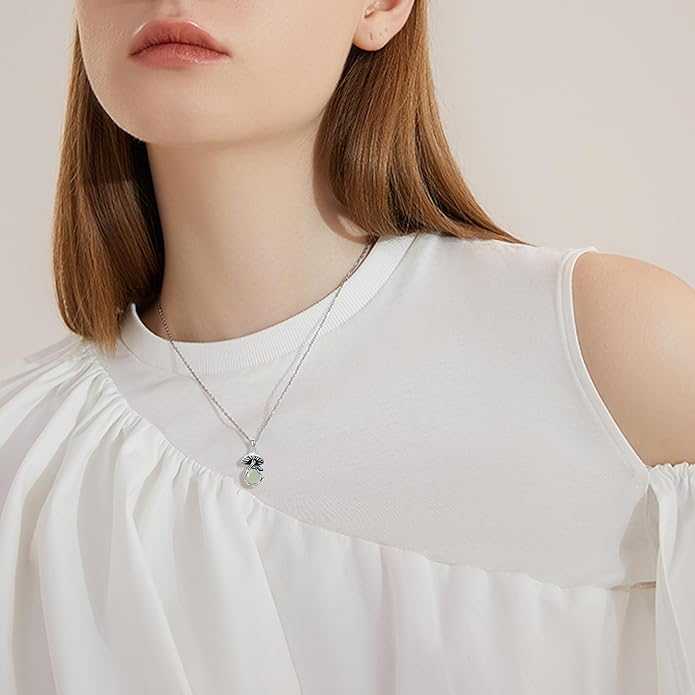 YAFEINI Mushroom Necklace Moonstone/Moss Agate/Malachite/Labradorite/Turquoise/Amber/Larimar/Black Onyx/Lapis Lazuli/Peridot/Opal Sterling Silver Mushroom Pendant Mother's Day Jewelry for Women Mom