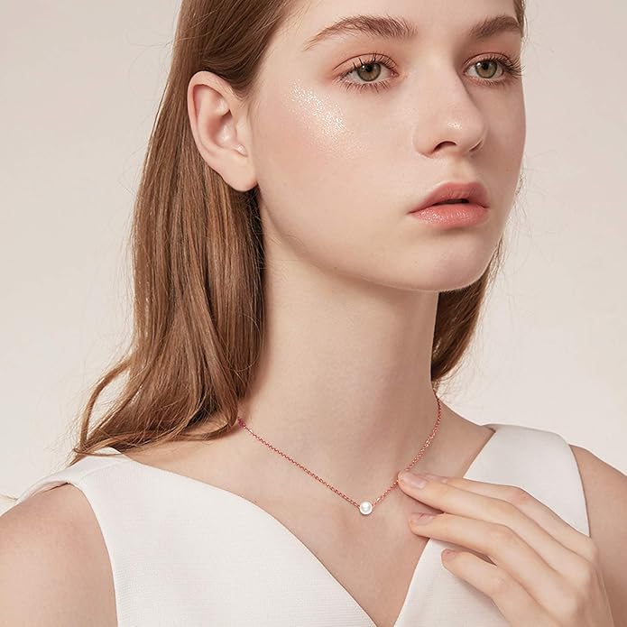 14K Solid Gold Pearl Necklace for Women, Real Freshwater Cultured Pearl Pendant Necklace 7.5mm Dainty Single Sliding Pearl Design Adjustable Necklaces Fine Jewelry Gift for Her, Mom, Wife 16"-18"