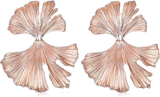 Ginkgo Leaf Flower Earrings, Gold Geometric Statement Earring, Big Fashion Design Boho Drop Dangle Earrings