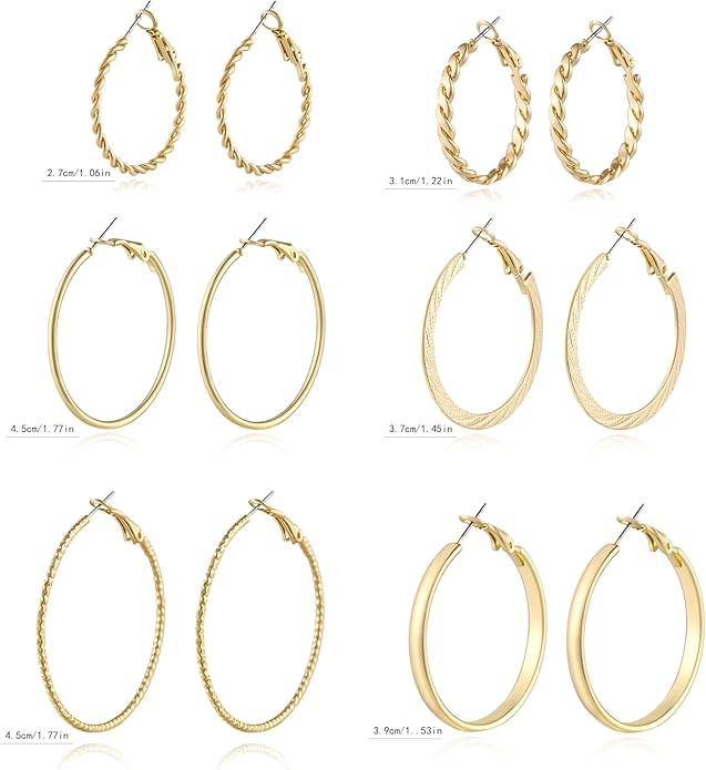 6 Pairs Gold and Silver Plated Hoop Earrings Set for Women – Trendy Silver and Gold Huggie Hoops, Big Silver and Gold Earrings, Chunky Jewelry for Multiple Piercings, Fashion Gift Pack, Stylish Silver Jewelry for Everyday Wear