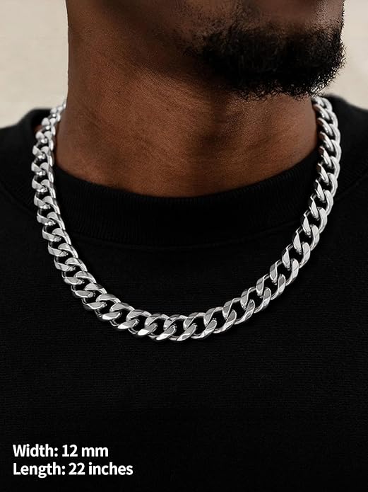 U7 Cuban Link Chain Necklace for Men, Stainless Steel/Black/Gold Mens Necklaces, Chunky Curb Chain Necklace in 6/9/12mm Width 18-30 Inches, Thick Choker Jewelry with Box Packed