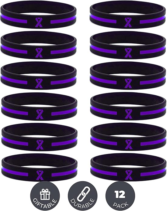 Inkstone Awareness Ribbon Silicone Bracelets (12-pack) - Wholesale Pack of 1 Dozen Unisex Wristbands for Men Women - Cancer Survivor Hospital Gifts Party Favors Giveaways Goodie Bag Items