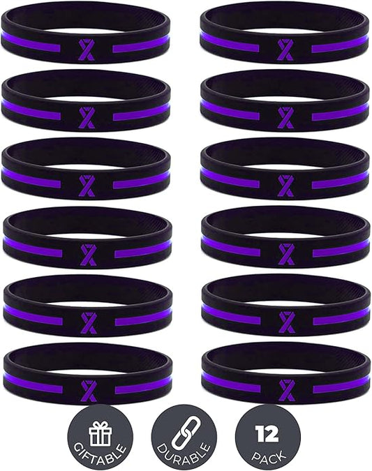 Inkstone Awareness Ribbon Silicone Bracelets (12-pack) - Wholesale Pack of 1 Dozen Unisex Wristbands for Men Women - Cancer Survivor Hospital Gifts Party Favors Giveaways Goodie Bag Items