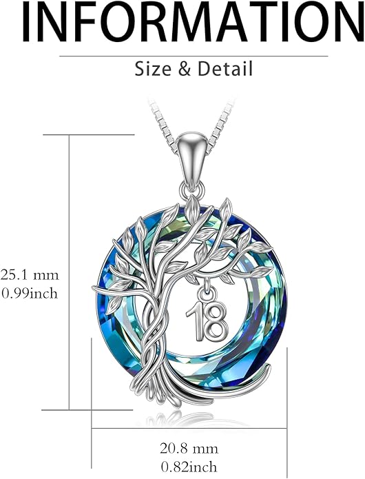 TOUPOP Birthday Gifts for Women 925 Sterling Silver Tree of Life Year Old Necklace Circle Crystal Jewelry Christmas Gifts for Her Wife Mom Mother Grandma Grandmother