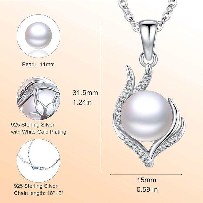 Sebina Pearl Pendant Necklace for Women,925 Sterling Silver Pendant Jewelry,Anniversary Christmas Birthday Valentines Gifts for Wife, Mom, Dauhter, Girlfriend,Her