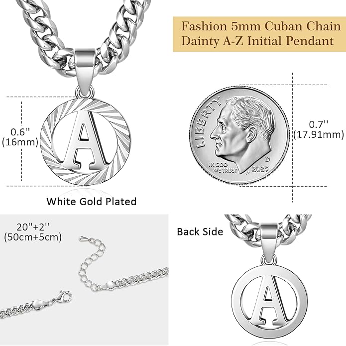 KissYan Gold Initial Necklace,14K Gold Plated Round Letter Pendant Hollow Capital Monogram 5mm Cuban Chain Necklace Alhpabets from A-Z Dainty Jewelry for Women Men