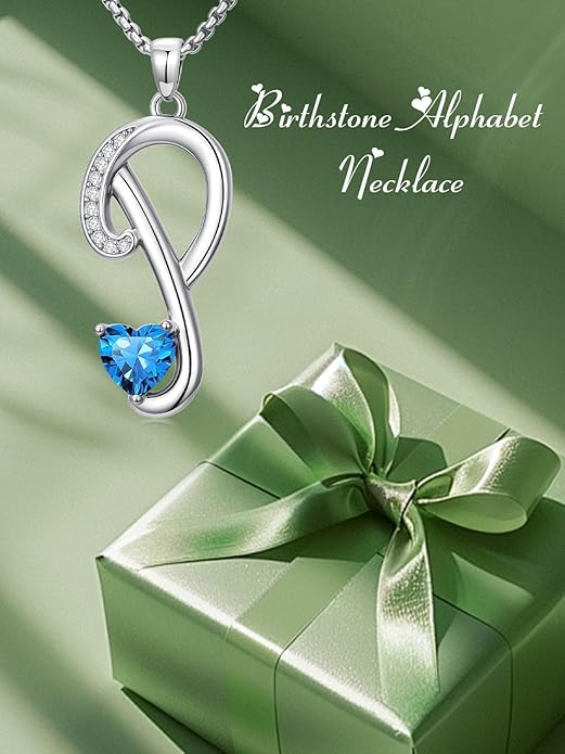 Christmas Gifts for Women Alphabet A to Z Initial Birthstone Pendant Necklaces for Women - 18k White Gold Plated Personalized Name Jewelry Valentine Mothers Day Birthday Gifts for Women Her Girlfriend