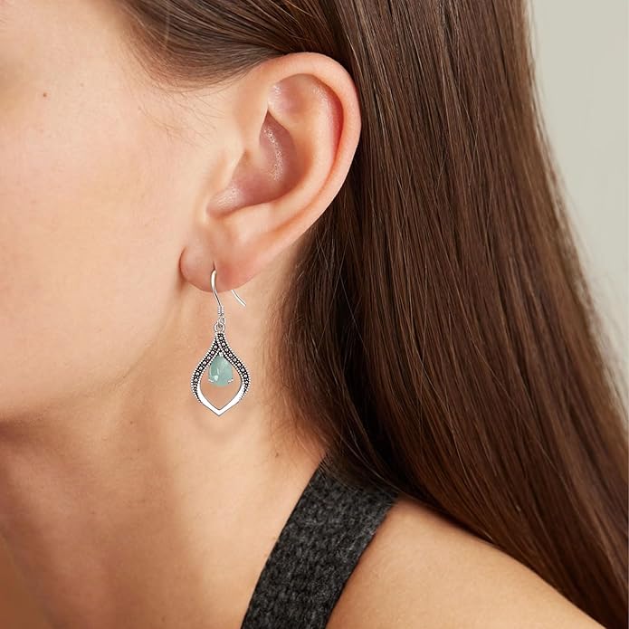 Vintage Genuine Gemstone Earrings for Women Dangling 925 Sterling Silver Western Native American Style Jewelry for Wife Mother