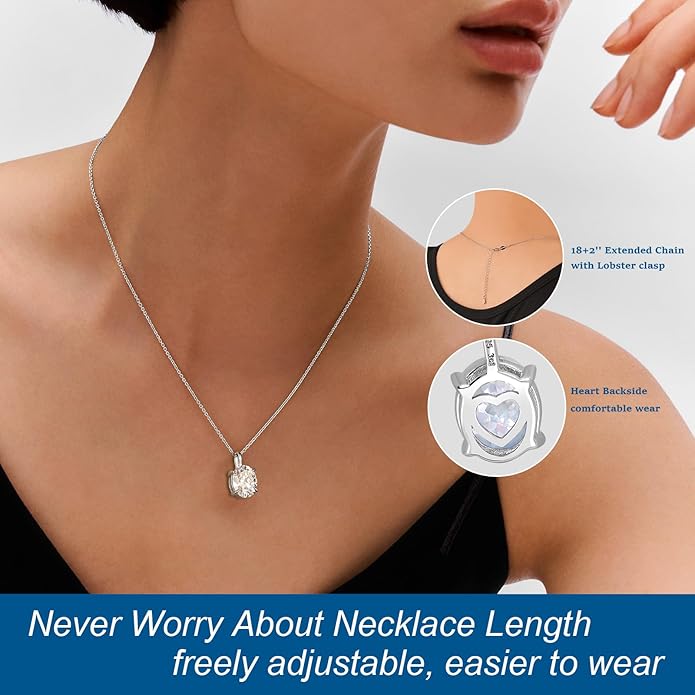 Moissanite Necklace for Women 0.1-12.0CT(3-15mm) Oval/Round Cut Moissanite Pendant 18k Gold Plated Sterling Silver Necklace D Color VVS1 Solitaire Pendant with 18+2 Inch Chain Jewelry for Mom/Wife
