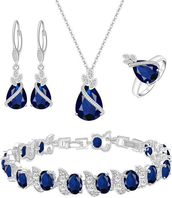 ZCGJWE Wedding Jewelry Set for Women Gem Necklace Earrings Bracelet Luxury Jewelry Set Birthday Valentine's Day Mother's Day Christmas Prom Jewelry Gift