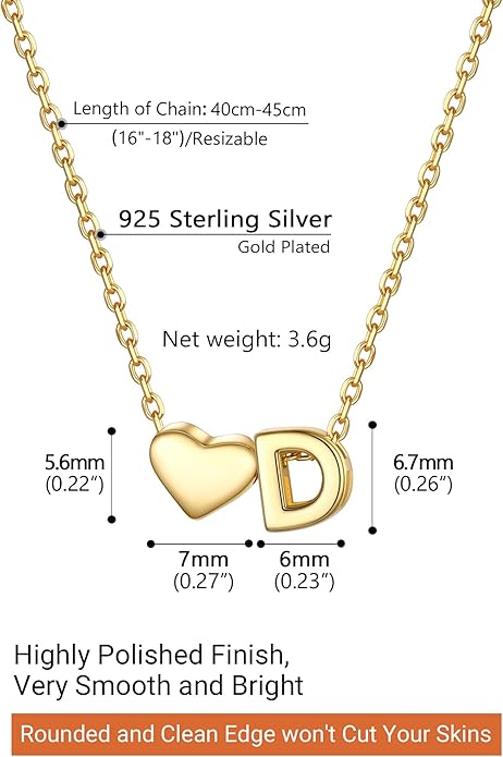 PROSILVER Initial Heart Necklace for Women, 925 Sterling Silver Tiny Heart Letter Necklace Siver, Gold Necklace, Come with Box