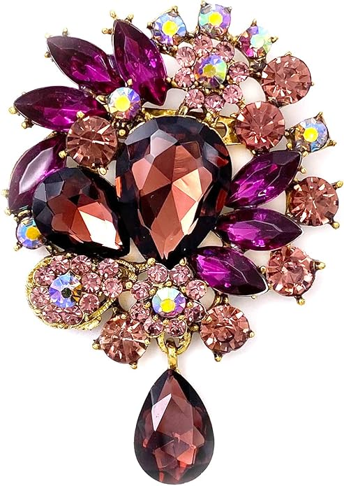 LAXPICOL Vintage Wedding Bridal Big Blue Crystal Rhinestone Tear drop Brooch Pin for Women