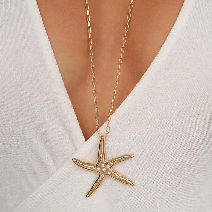 Ettika Long Necklaces for Women. Starfish Luxe Pendant Necklace. 18k Gold Plated Necklace. Jewelry, Birthday Gifts for Women