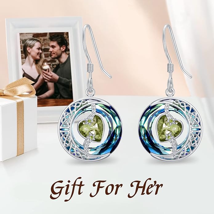 TOUPOP Birthstone Earrings for Women 925 Sterling Silver Moon and Star Dangle Earrings with Blue Crystal BirthdayJewelry Christmas Gifts for Women