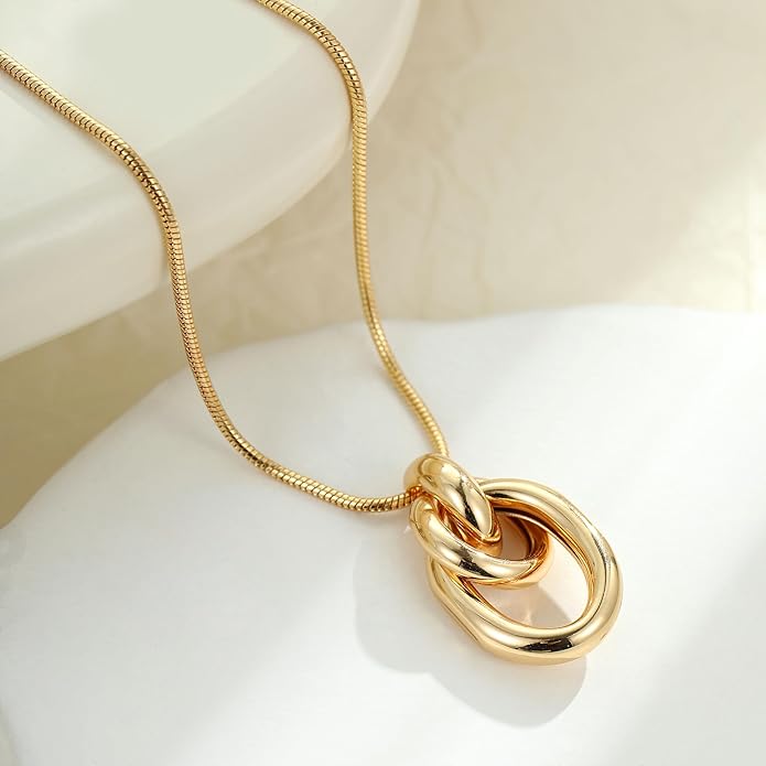Gold Knot Pendant Necklace for Women Statement Gold Necklace 14K Gold Plated Knot Choker Trendy Jewelry