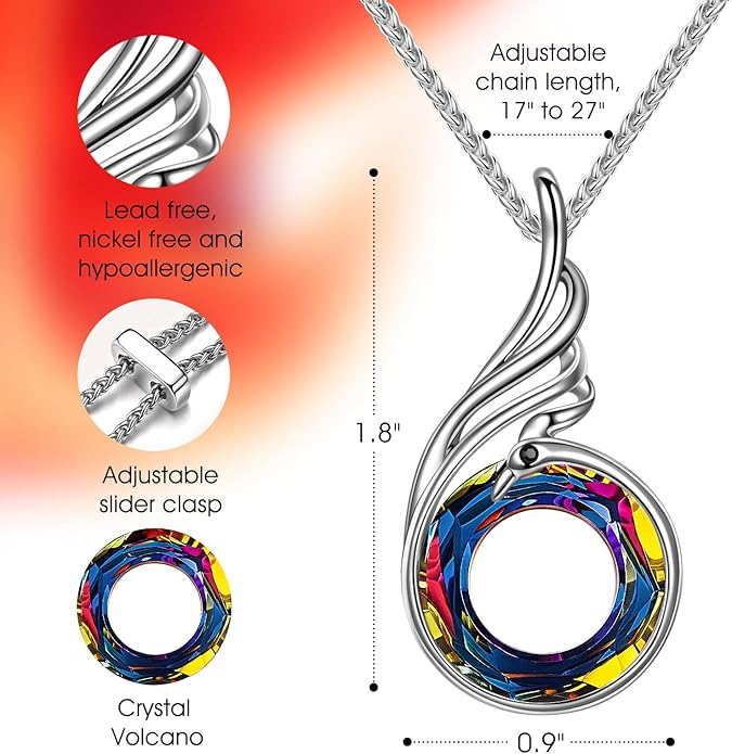 Kate Lynn “Rise From the Ashes” Phoenix Necklaces for Men Women, 18~27 Inch Adjustable Necklace, Ideal Birthday Gift Christmas Gift for Men Women, Symbol of Luck and Renewal