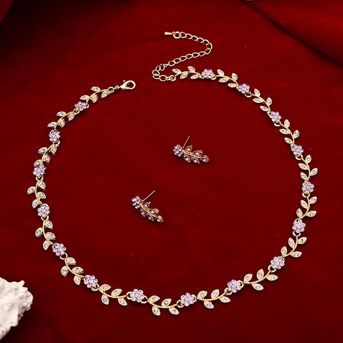 Austrian Crystal Rhinestone Choker Necklace Dangle Earring Link Bracelet Jewelry Set for Brides Bridesmaid Prom Costume Accessories for Women