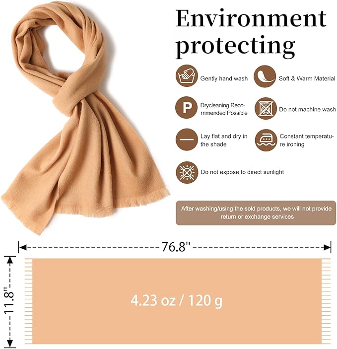 WASALUYA Wool Scarf for Women & Men, 100% Wool Scarves Wrap Shawl with Tassels, Elegant Soft Winter Scarf for Fall and Winter