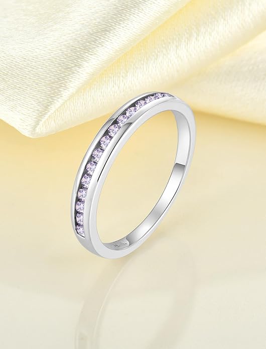 YL Stackable Rings 925 Sterling Silver Halo Birthstone Eternity Bands Jewelry for Women
