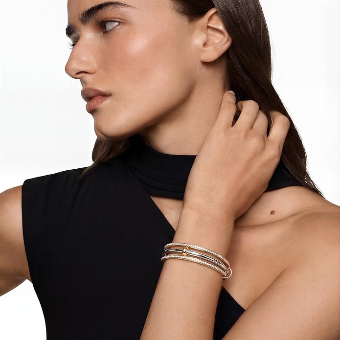 Musishiyu Gold Bracelets for Women Stacking Bangle - 18K Mixed Metal Tri-Color Rolling Interlocking Bands, Cubic Zirconia Fidget Anxiety Jewelry, Valentine's Galentine's Day Gifts (Love, Loyalty, Friendship)