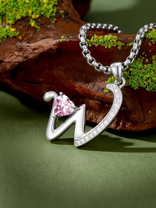 Christmas Gifts for Women Alphabet A to Z Initial Birthstone Pendant Necklaces for Women - 18k White Gold Plated Personalized Name Jewelry Valentine Mothers Day Birthday Gifts for Women Her Girlfriend