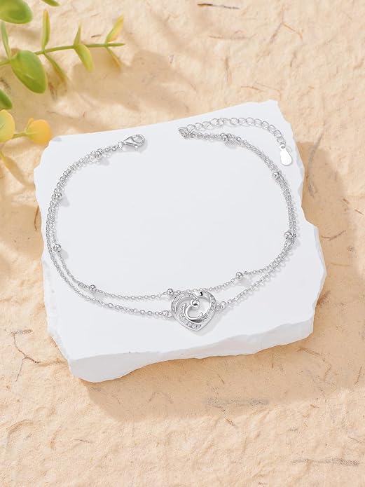 Dorunmo Initial Anklet 925 Sterling Silver Letter A-Z Layered Heart Anklet Beach Jewelry Birthday Gifts for Women