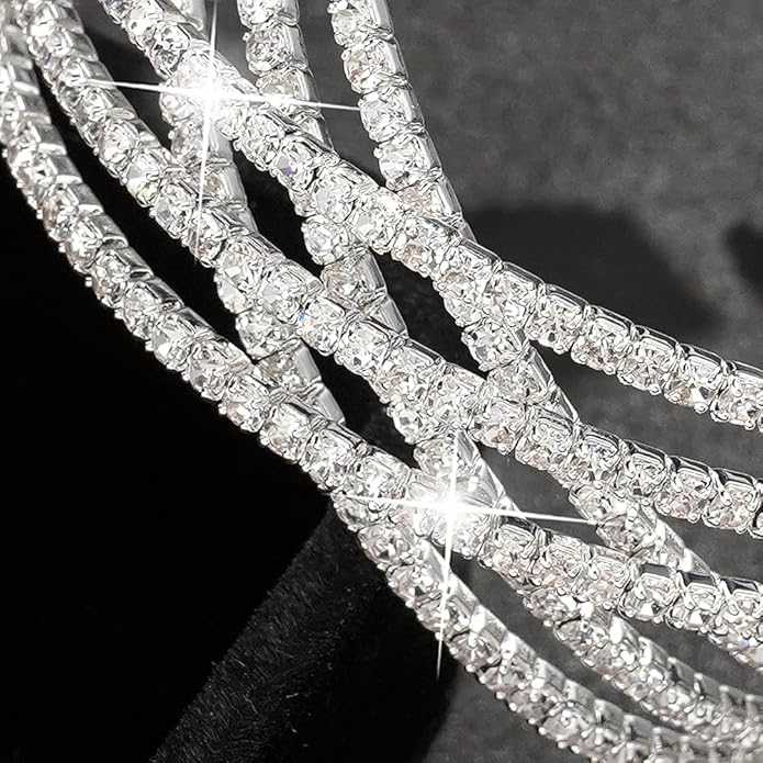 Suyi Rhinestone Bracelet for Women Silver Multilayer Cuff Bracelet Craystal Braidal Bracelets