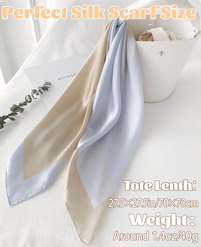 kcctoo 27.5" Mulberry Silk Feeling Head Scarf Women's Fashion Square Neck Satin Scarfs for Bag Hair Scarves Gift