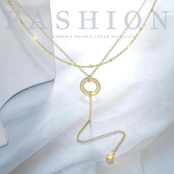Suyi Lariat Necklace for Women Gold Dainty Long Necklace 14k Gold Plated Y-Shaped Necklaces