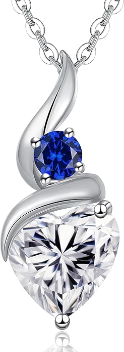 Moissanite Heart Pendant Necklaces for Women, 925 Sterling Silver Necklace with Birthstone, Ideal Anniversary Present or Birthday Christmas Valentine Mothers Day Jewelry Gifts for Mom Wife Her Girlfriend
