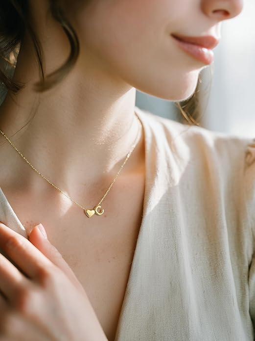 PROSILVER Initial Heart Necklace for Women, 925 Sterling Silver Tiny Heart Letter Necklace Siver, Gold Necklace, Come with Box