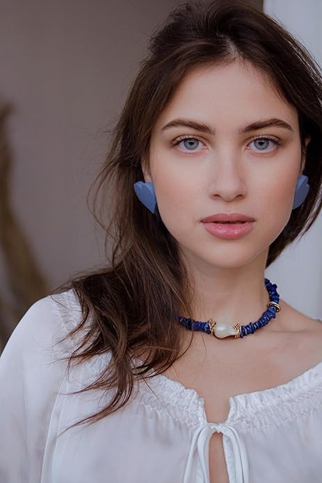 Chunky Statement Stone Beaded Necklace, Big Baroque Pearl Gold Choker, Trendy Boho Colorful Stone Jewelry