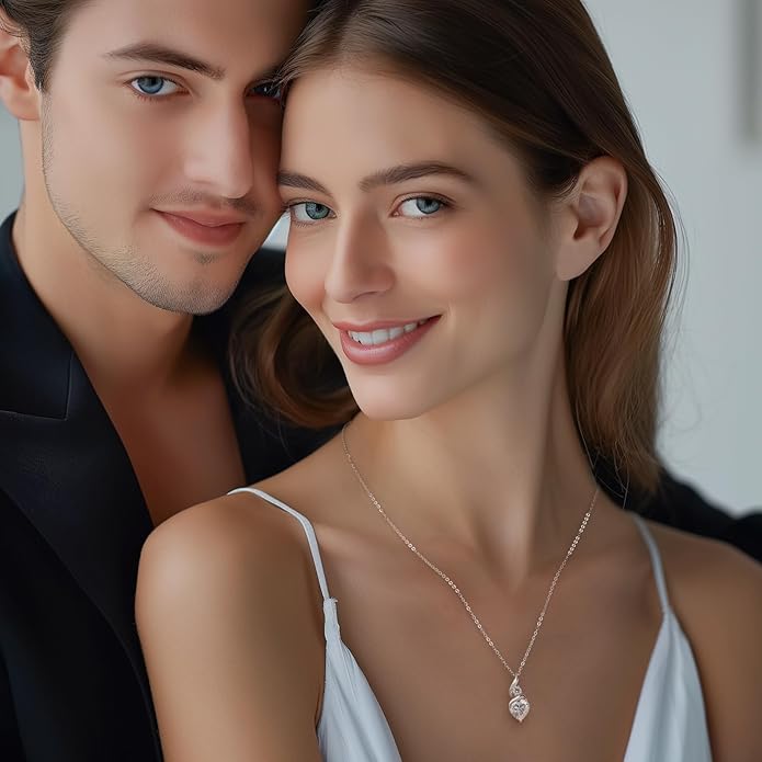 Moissanite Heart Pendant Necklaces for Women, 925 Sterling Silver Necklace with Birthstone, Ideal Anniversary Present or Birthday Christmas Valentine Mothers Day Jewelry Gifts for Mom Wife Her Girlfriend