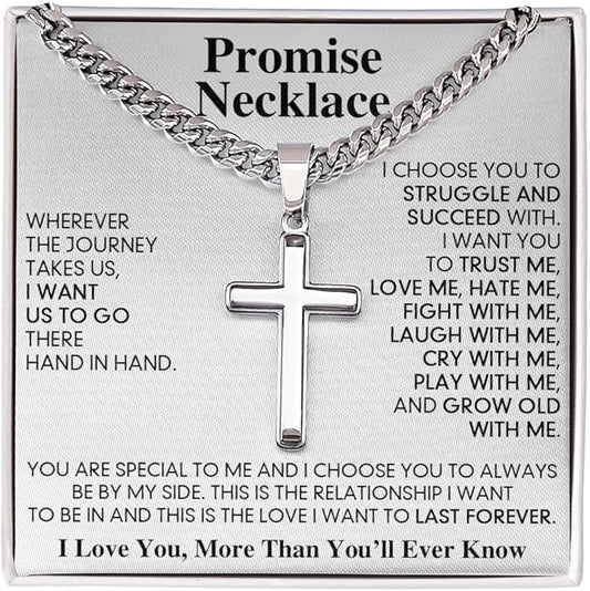 GLAVICY Promise Cross on Cuban Necklace For Him, Sentimental Gift for Husband, Boyfriend, Man with Message Card and Box, Promise Jewelry on Birthday, Valentine Day
