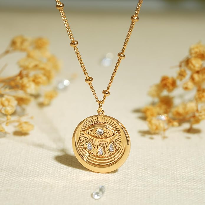 BENEIGE Gold Necklace for Women 14K Gold Plated Evil Eye Necklace Trendy Gold Pendant Necklace Jewelry For Women