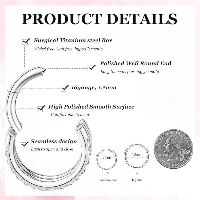 2 PCS Small Cartilage Double-Hoop Helix Conch Piercing Earrings With Cubic Zirconia For Women Trendy 14K Gold Plated Titanium Surgical Stainless Steel Sets Jewelry