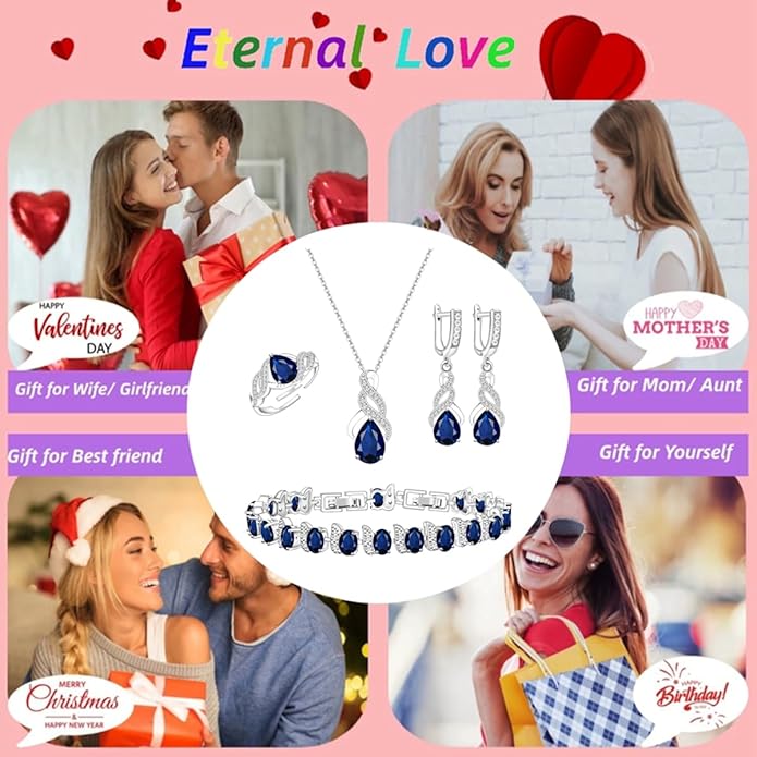 ZCGJWE Wedding Jewelry Set for Women Gem Necklace Earrings Bracelet Luxury Jewelry Set Birthday Valentine's Day Mother's Day Christmas Prom Jewelry Gift
