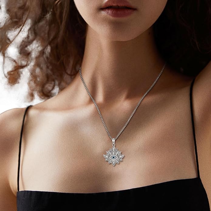 INFUSEU 925 Sterling Silver Italian Horn Evil Eye Necklace for Women Men Good Luck Protection Gifts