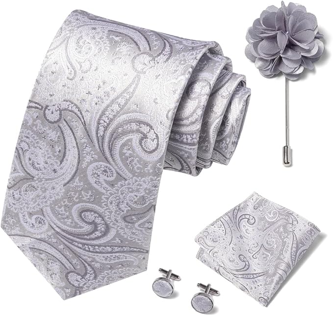joy alice Ties Set Men Mixed Color Necktie Handkerchief Cufflinks Brooch 3.15 Formal