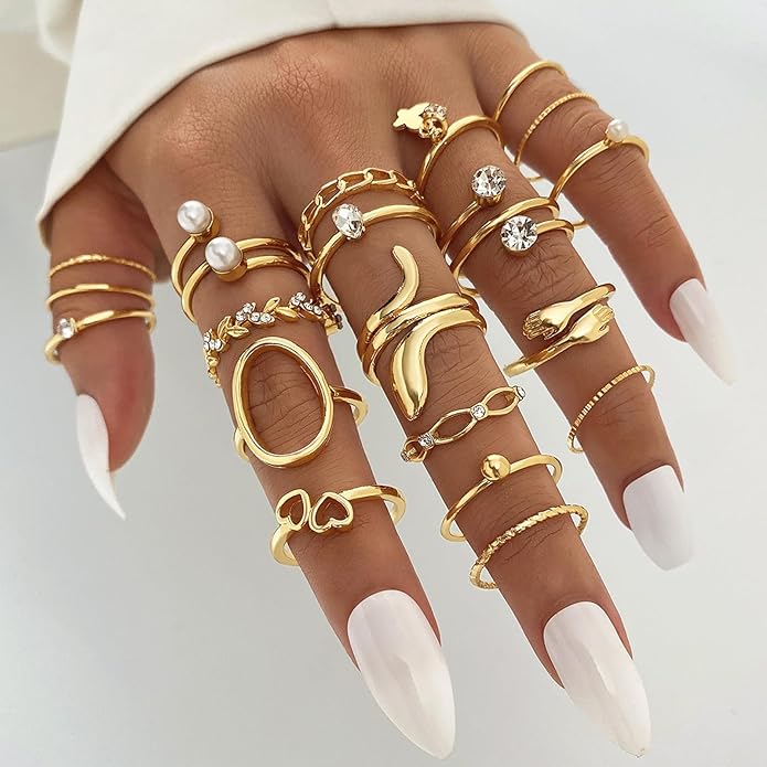 IFKM Gold Knuckle Rings Set For Women Vintage Stackable Joint Finger Midi Rings Dainty Cubic Zirconia Crystal Simple Twist Hollow Cute Rings Pack Jewelry Gift