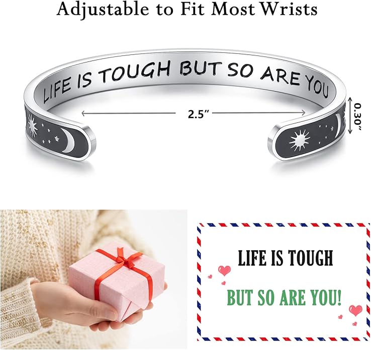 TONY & SANDY Inspirational Bracelets for Women Teen Girls Personalized Gifts for Daughter Granddaughter Mom Sister Friends Stainless Steel Engraved Cuff Birthday Easter Christmas