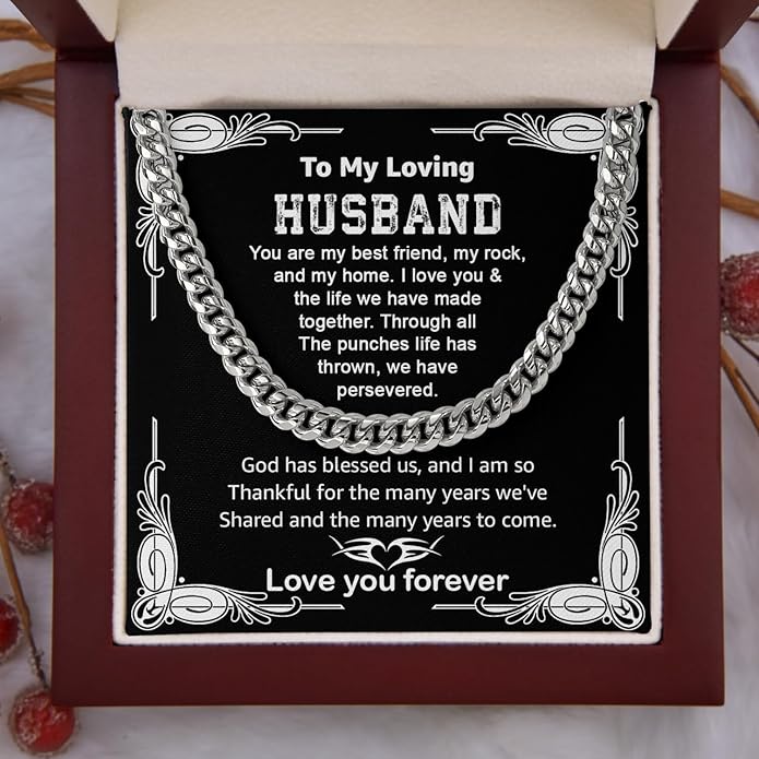 Mapileng Cuban Link Chain Necklace For Husband, Love You This Much To My Husband Classic Steel Jewelry Gift Birthday Christmas Anniversary Jewelry Gifts for Dad Brother Boyfriend Son
