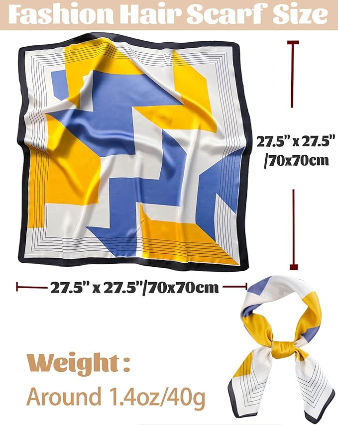 kcctoo 27.5" Mulberry Silk Feeling Head Scarf Women's Fashion Square Neck Satin Scarfs for Bag Hair Scarves Gift