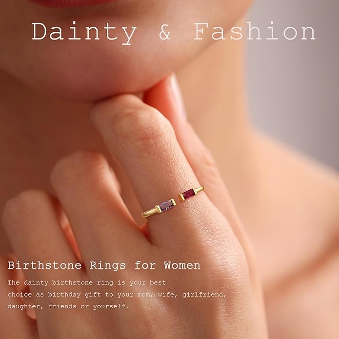JSJOY Birthstone Rings for Women Dainty Emerald Blue Ring Birthday Gifts for Mom Her Gemstones CZ Ring for Teens Gold Rings That Don't Tarnish Adjustable Ring Jewelry Gifts
