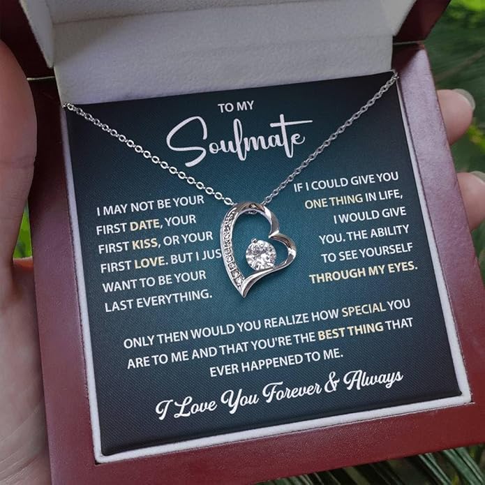 To My Beautiful Soulmate Necklace Romantic Gift for Girlfriend Wife With Message Card & Gift Box, Perfect for Anniversary Birthday Christmas or Valentine’s Day